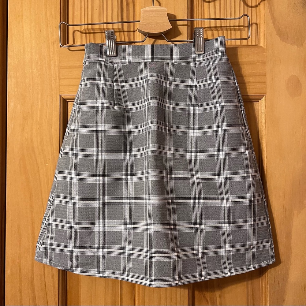 gray plaid a-line skirt
